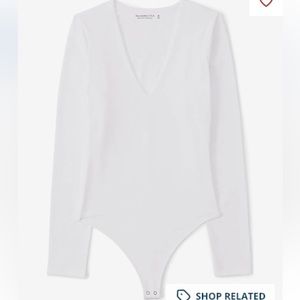 A&F Long Sleeve V-Neck White Seamless Bodysuit | Size S